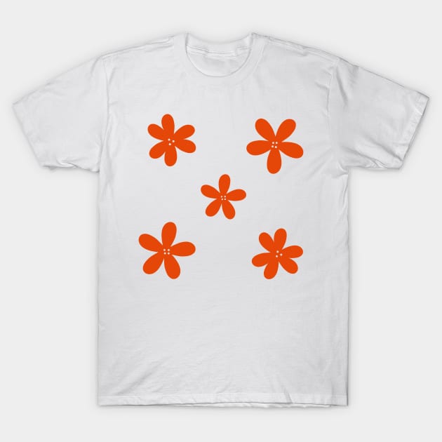 Abstract Flowers - Tomato Red T-Shirt by JuneNostalgia